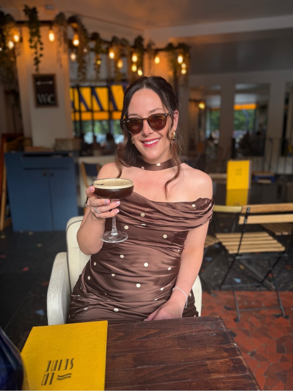 LPA Luisa revolve Brown Polka Dot Off-Shoulder Midi Dress - Picture 4 of 5